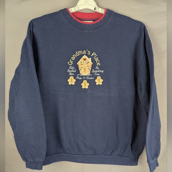 Natural Escape XL Double Collar Grandma Crewneck Navy/Red - Picture 1 of 8